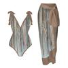 New Vintage Ethnic Print Women's One Piece Swimsuit Two Piece Sheer Skirt Conservative Push Up Padded Swimwear Beachwear