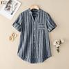 Женская повседневная летняя блузка в полоску с V-образным вырезом и коротким рукавом