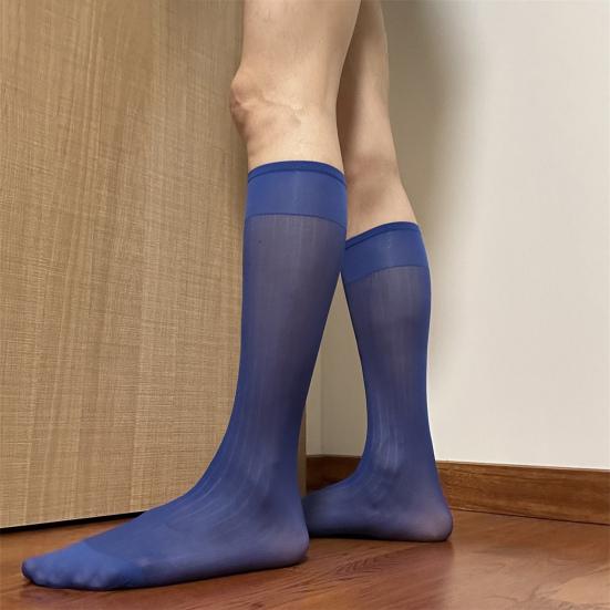 Мужские повседневные деловые носки средней длины, широкие полосатые нейлоновые чулки, формальные костюмные прозрачные тонкие носки из искусственного шелка