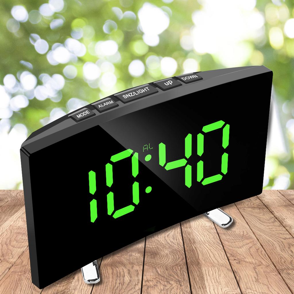 LED Screen Digital Alarm Clock Curved Dimmable Mirror Clock 7 Inch For Kids Bedroom