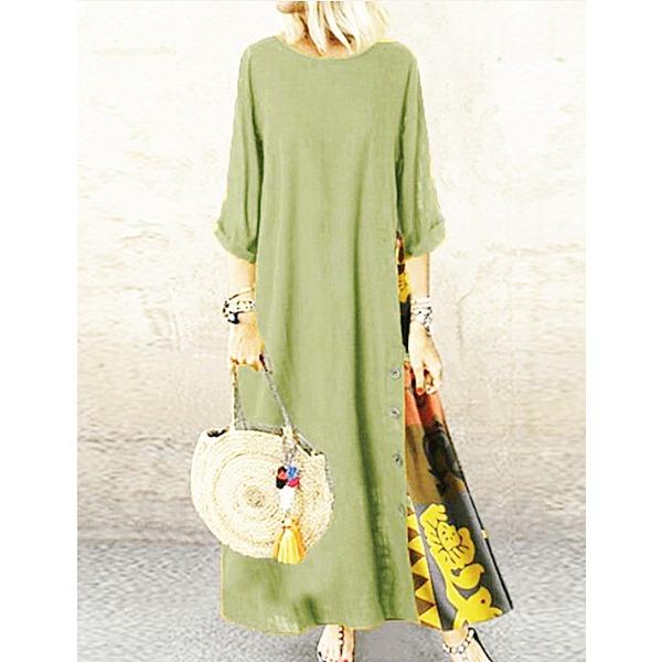 QICED Осенний винтажный цветочный круглый вырез с пуговицами и семиточечным рукавом