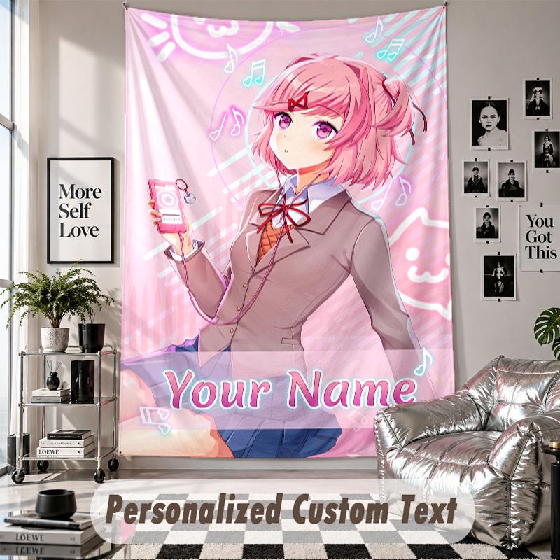 Custom Tapestry Wall Hanging, Doki Doki Literature Club Personalized Name Text Home Wall Decor