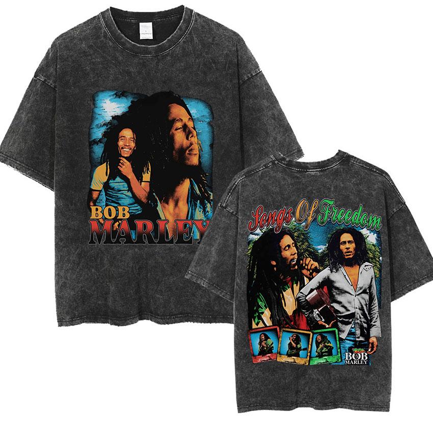 Vintage Washed Bob Marley T Shirt Punk Hip Hop Short Sleeve T-shirts Unisex High Quality Oversized T-shirts Y2k Streetwear