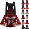 Women's Fashion Square Neck Casual Slim Christmas Printed Long Sleeve Dresses