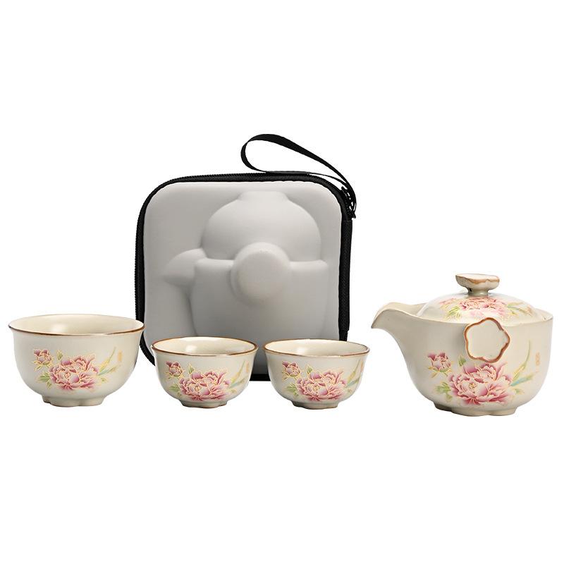 Brewing Teapot Open Travel Tea Set Portable Ceramic Express Cup One Pot Three Cups Outdoor Camping Ru Kiln Tea Cup