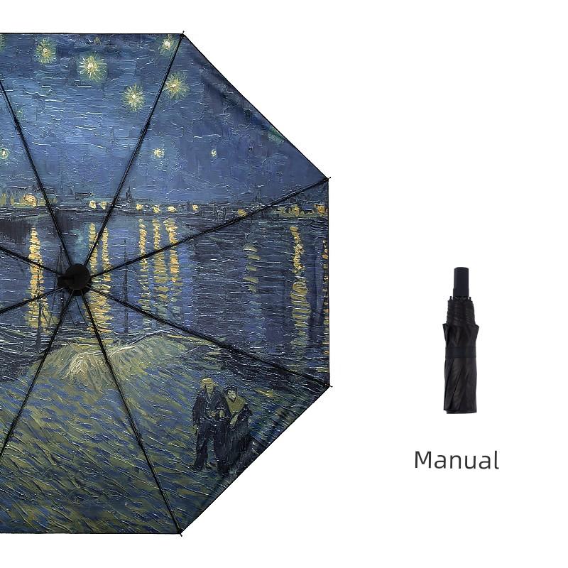 Oil Painting Umbrella Automatic Umbrella Dual-Use Retro Umbrella Black Glue Sun Protection Sun Protection UV Protection Sun Umbrella Women Umbrella