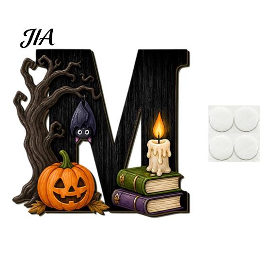 Halloween Party Supplies HOME Letter Wall Hanging Ornament, Wooden Festive Decor with Ghost Skull Indoor Ornaments Pumpkin Black Cat Bat Elements for