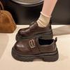 Platform Thick Heel British Style Small Leather Shoes Women's Spring 2025 New Versatile Height-increasing Single Shoes Black Loafers