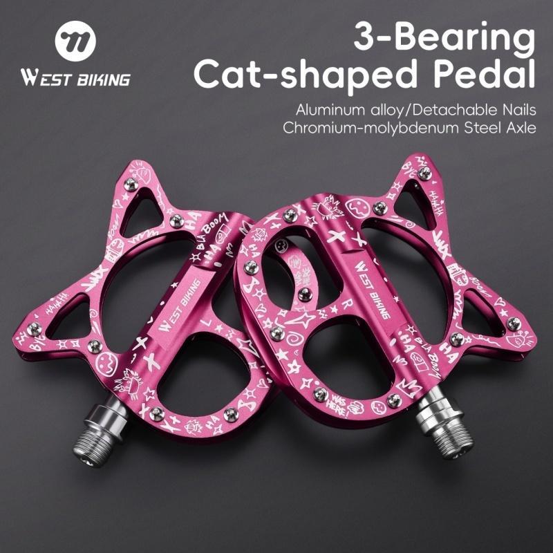 WEST BIKING Bicycle Pedals 3 Bearing Cat Shaped MTB Road Bike Pedals Flat Platform Seal Bearings Cycling Pedals Bike Accessories