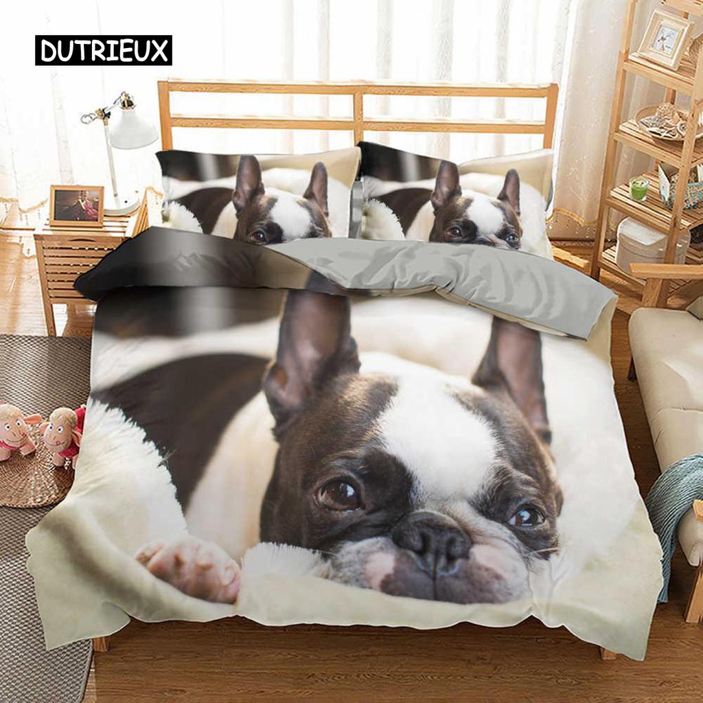 Комплект постельного белья с изображением французского бульдога размера King Size, милый комплект постельного белья с изображением щенка и животных для детей-подростков из полиэстера, 2/3 шт., мягкое одеяло