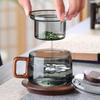 Teapot Coaster Set High Borosilicate Glass Cup with Tea Infuser Portable 3in1 Teaware Heat Resistant Kettle with Wooden Handle
