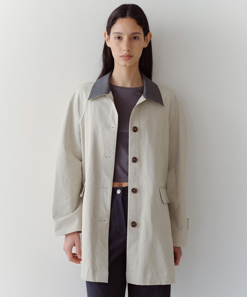 En Or Contrast Collar Work Coat - Ivory