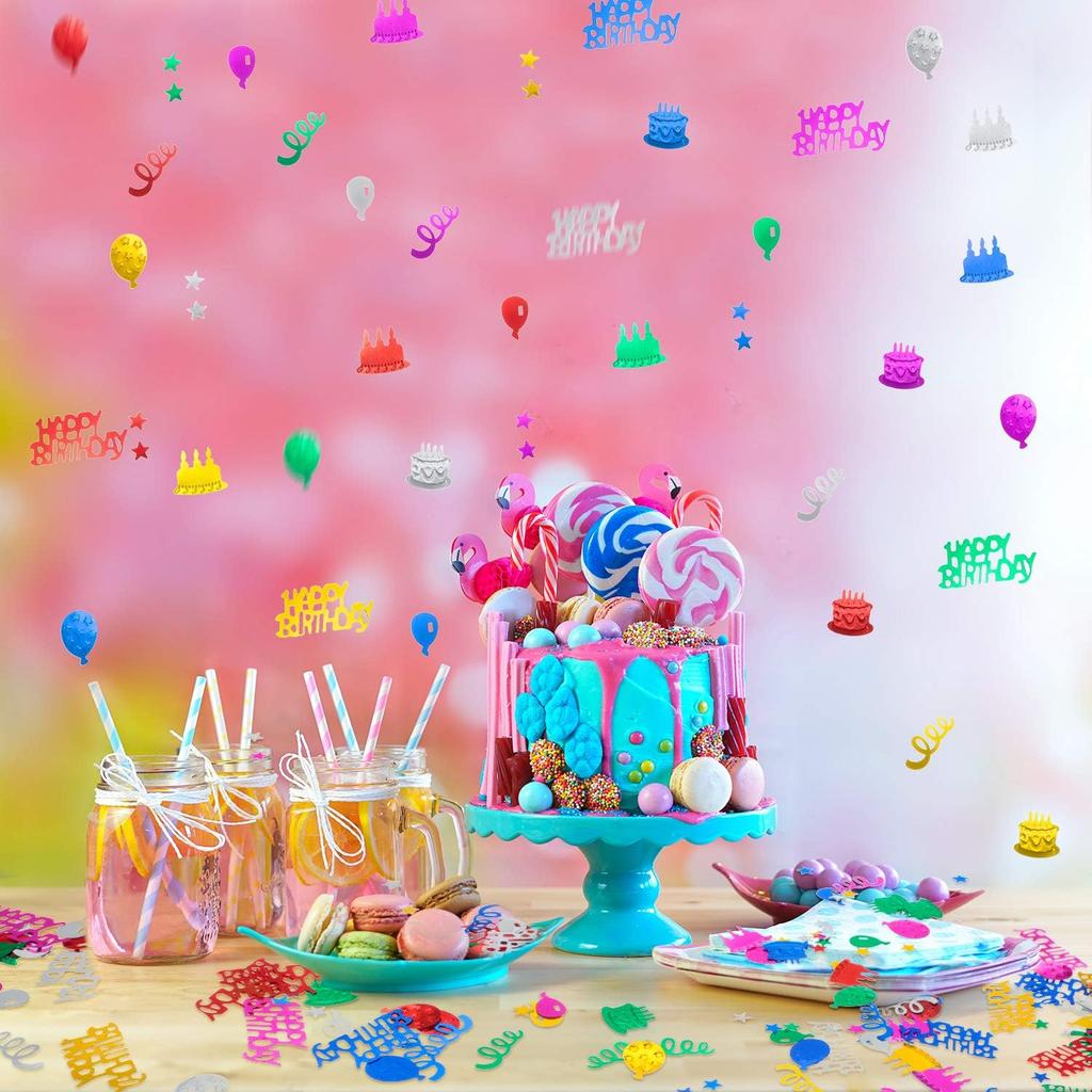 WILLBOND 3000 Pieces Happy Birthday Confetti Birthday Party Cake Confetti Metallic Foil Balloon Table Scatter Decorations for Carnival Baby Shower