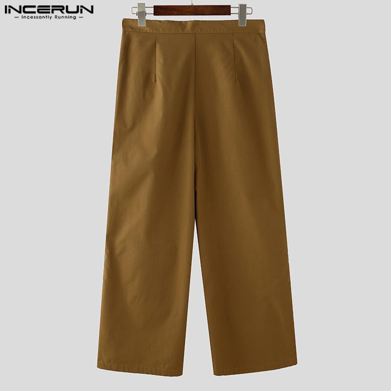 INCERUN Мужские длинные брюки на молнии, многослойные, в стиле пэчворк, повседневные прямые брюки