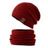 Men's Winter Warm Scarf Knitted Hat Solid Color with Fur Hat