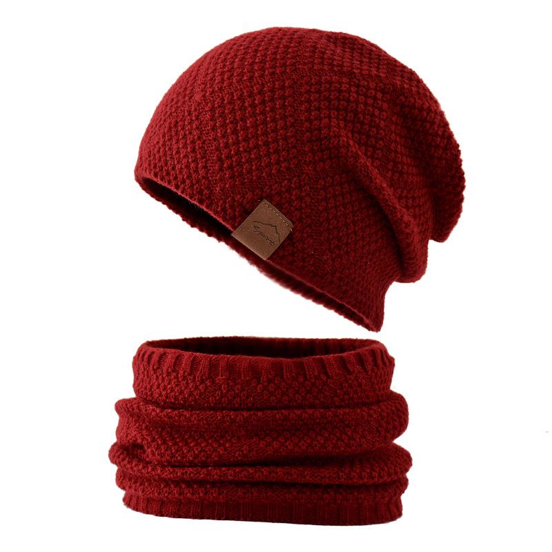 Men's Autumnn Winter Solid Color Knitted Hat and Scarf Set Thicken Warm Fleece Lined Cold-resistant Hat and Neckerchief for Men