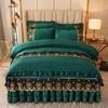 Quilted Velvet Bedding Set Queen King Size Double Bed Duvet Cover Lace Zipper Bed Skirt European Solid 2 Pillowcases