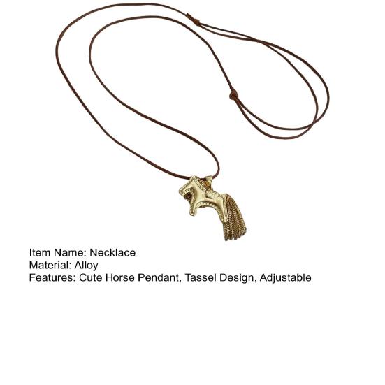 Ожерелье с подвеской в виде лошади, сплав, подвеска-лошадь с кисточкой-хвостом, грива, с регулируемым шнурком, повседневное ожерелье с животным