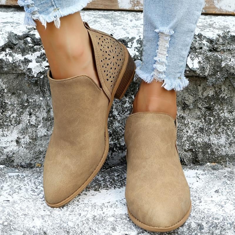 Женские ботильоны с V-образным вырезом до щиколотки, туфли с массивным каблуком и острым носком с вырезами, женская обувь