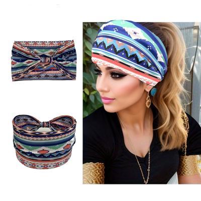 Bohemian Ethnic Style Wide-brimmed Flower Print Women's Headband Elastic Sweat-absorbent Hair Band Yoga Sport