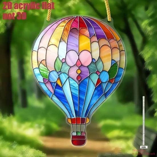 Витражный стиль Воздушный шар Ловец солнца 2D Акриловое подвесное украшение на окно для дома Сада Стены Окна Декор