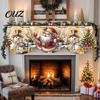 Religious Christmas Decoration Fireplace Mantel Scarf, Decorative Runner Cover, Snowman Santa Claus Snowy Polyester Garland Village Scene Covering