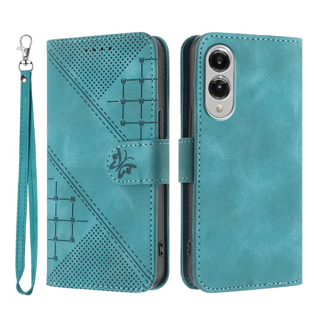 For Samsung Galaxy S25 Edge Leather Wallet Case Butterfly Flower Imprinted Phone Cover with Strap