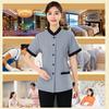 Hotel Housekeeping Uniform Women Slim Fit Top Stand Collar Short Sleeve Single Breasted Pockets Work Uniform Tops