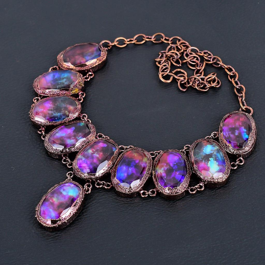 Ammolite Gemstone Necklace, Copper Electroformed Necklace Jewelry, Gorgeous Necklace Jewelry, Handmade Designer Necklace For Her
