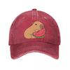 Capybara Eating Watermelon Vinyl Sticker  New Vintage Washed Cotton Baseball Cap Parent Kids Sun Hats