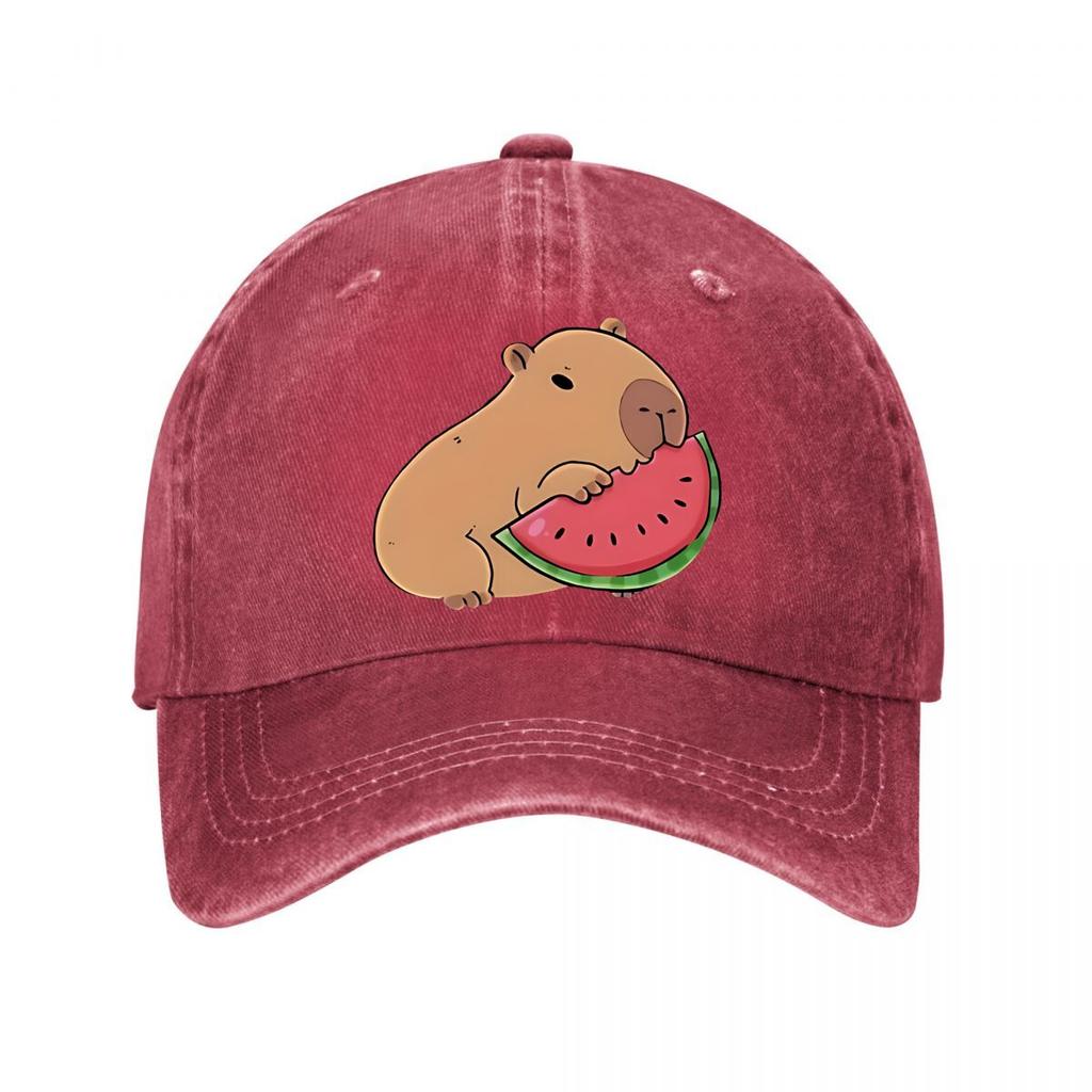 Capybara Eating Watermelon Vinyl Sticker New Vintage Washed Cotton Baseball Cap Parent Kids Sun Hats