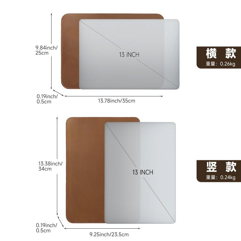 Premium Crazy Horse Leather Laptop Sleeve 13 Inch Notebook Case Horizontal Vertical Style Men Women Retro Minimalist