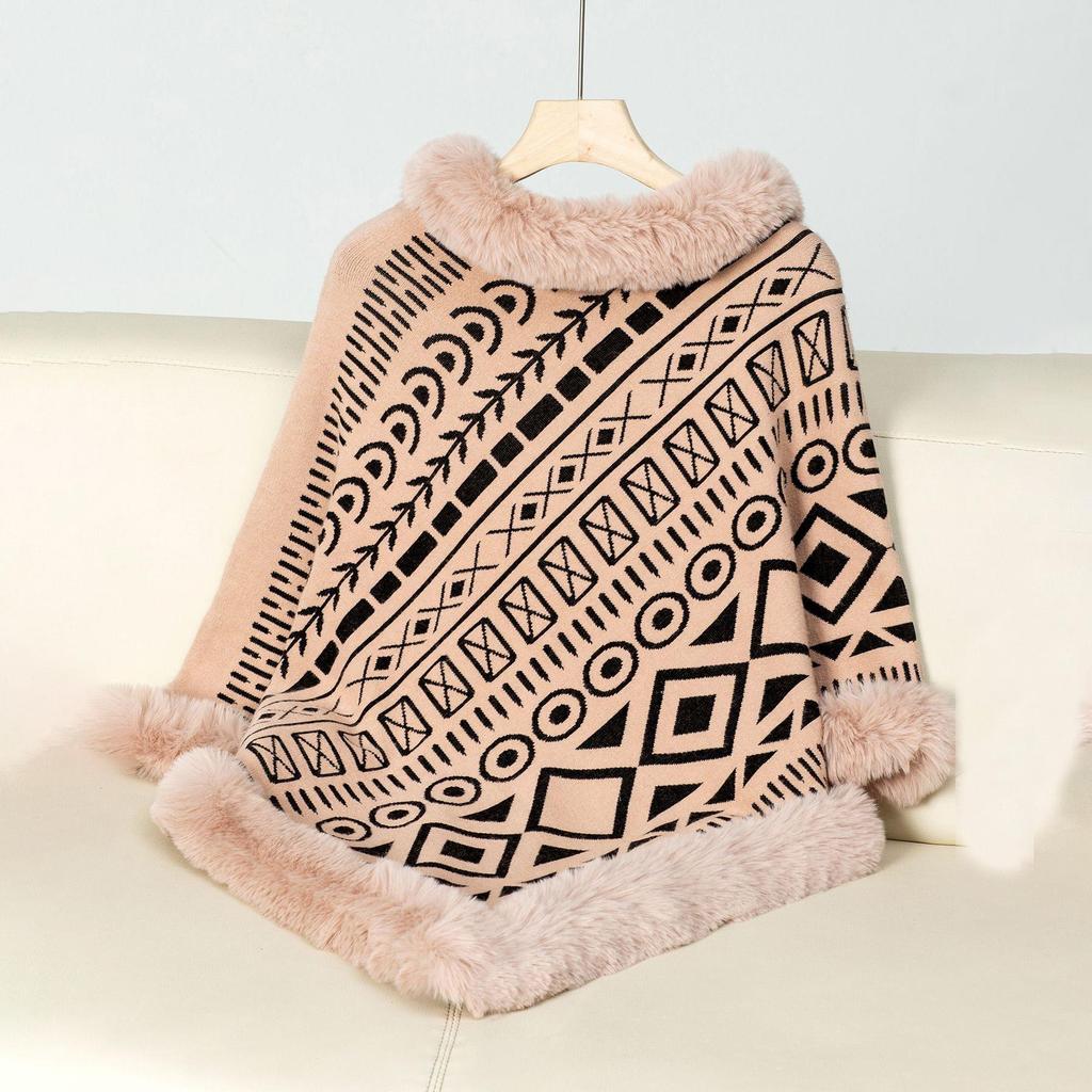 Осень и зима Женский принт Свободный рукав летучая мышь Cross Border Плащ Кардиган Трикотаж Свитер с воротником-стойкой