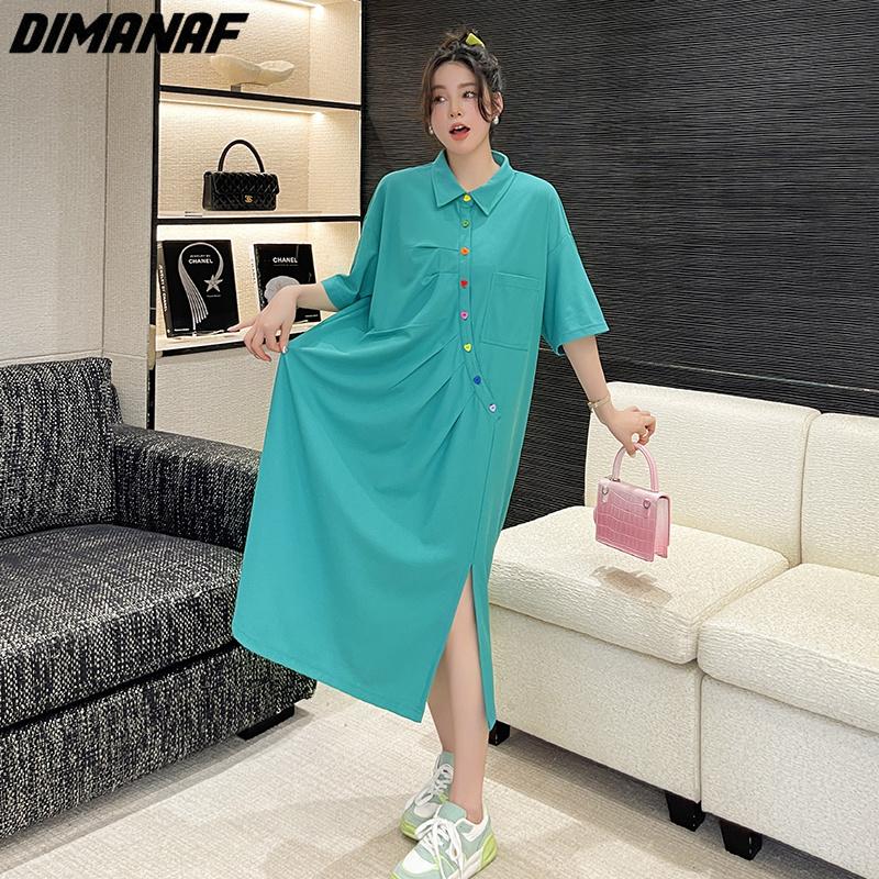 DIMANAF 2023, летнее платье-футболка, пляжное женское платье больших размеров, однотонное свободное платье большого размера, черное