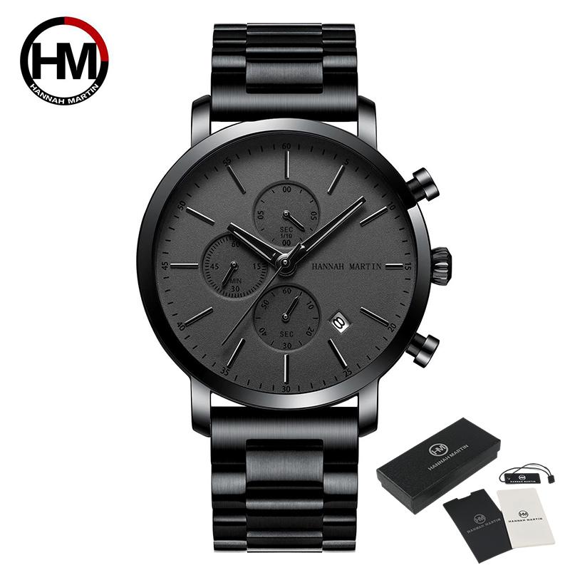 Hannah Martin Men Quartz Watches Top Brand Fashion Multifunction Small Dial Mesh Business Waterproof Wrist Watches