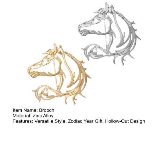 Yousheng Hollow-Out Horse Brooch Horse Head Brooch Pin Alloy Animal Brooch Clothes Accessory Zodiac Year Gift for Men Women Family Friends
