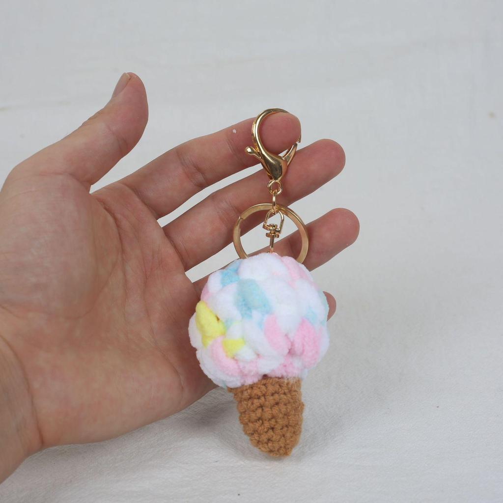 Cute Ice Cream Pompon Keychain Bag Charm for Kids