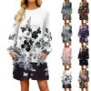 Fashion Womens Long Sleeve A Line Dress Fall Casual Pullover Crewneck Loose Fit Dress With Pockets