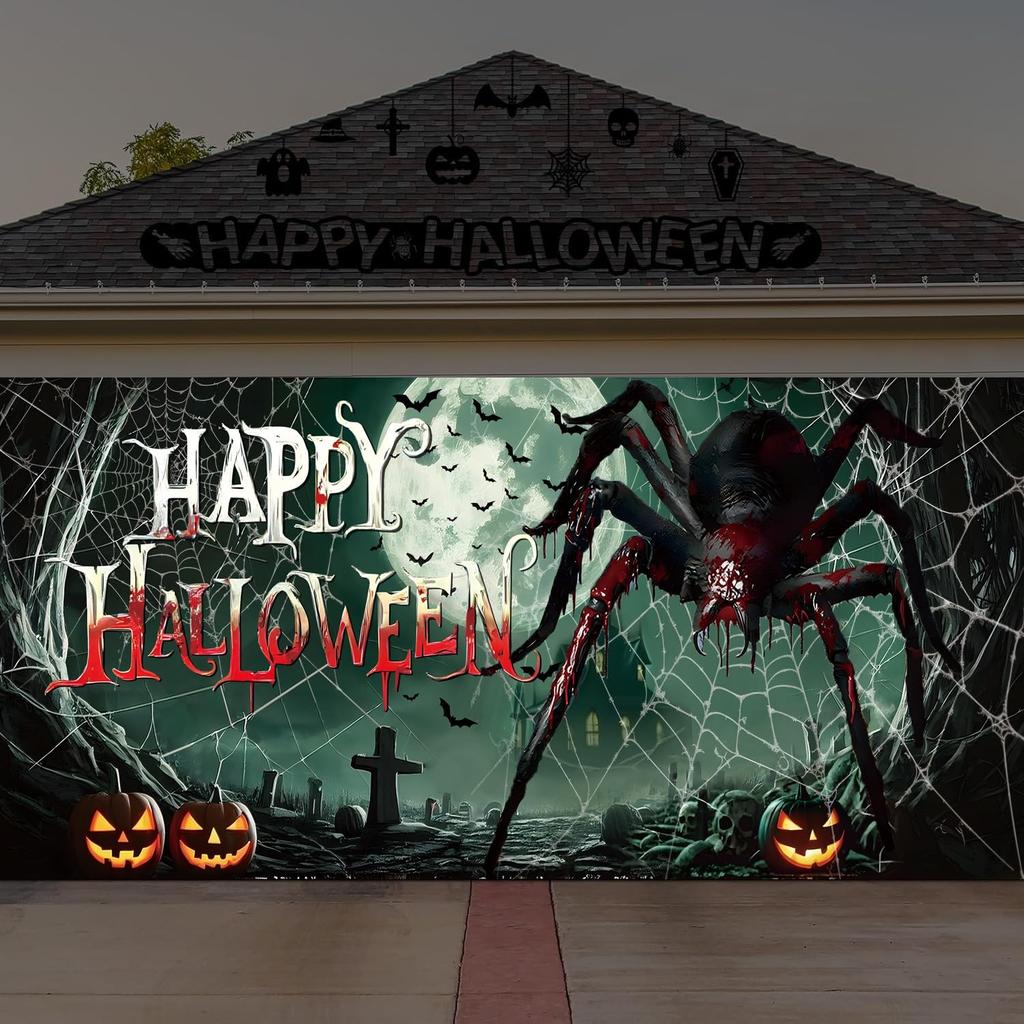 Halloween Garage Door Cover 7 X 16 Ft Scary Giant Spider Outdoor Banner