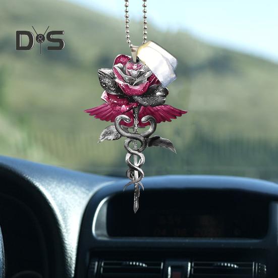 Butterfly Jesus Cross Hanging Ornament Moon American Flag Pendant Car Interior Decor for Auto Rear View Mirror Accessories Christmas Tree Charm