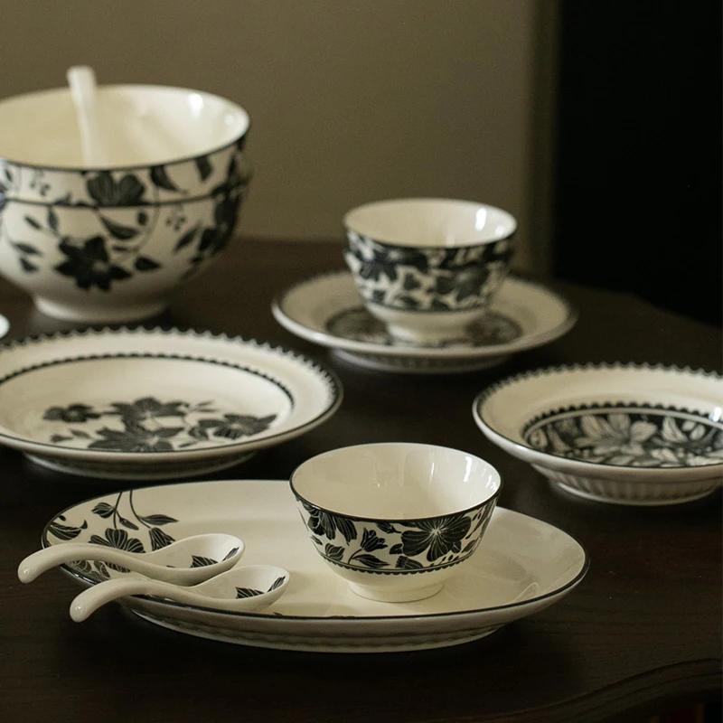 Керамическая тарелка «Лилия» во французском стиле, креативные изысканные блюда, глубокая тарелка, высококачественная бытовая суповая миска, рыбная тарелка, изысканная столовая посуда