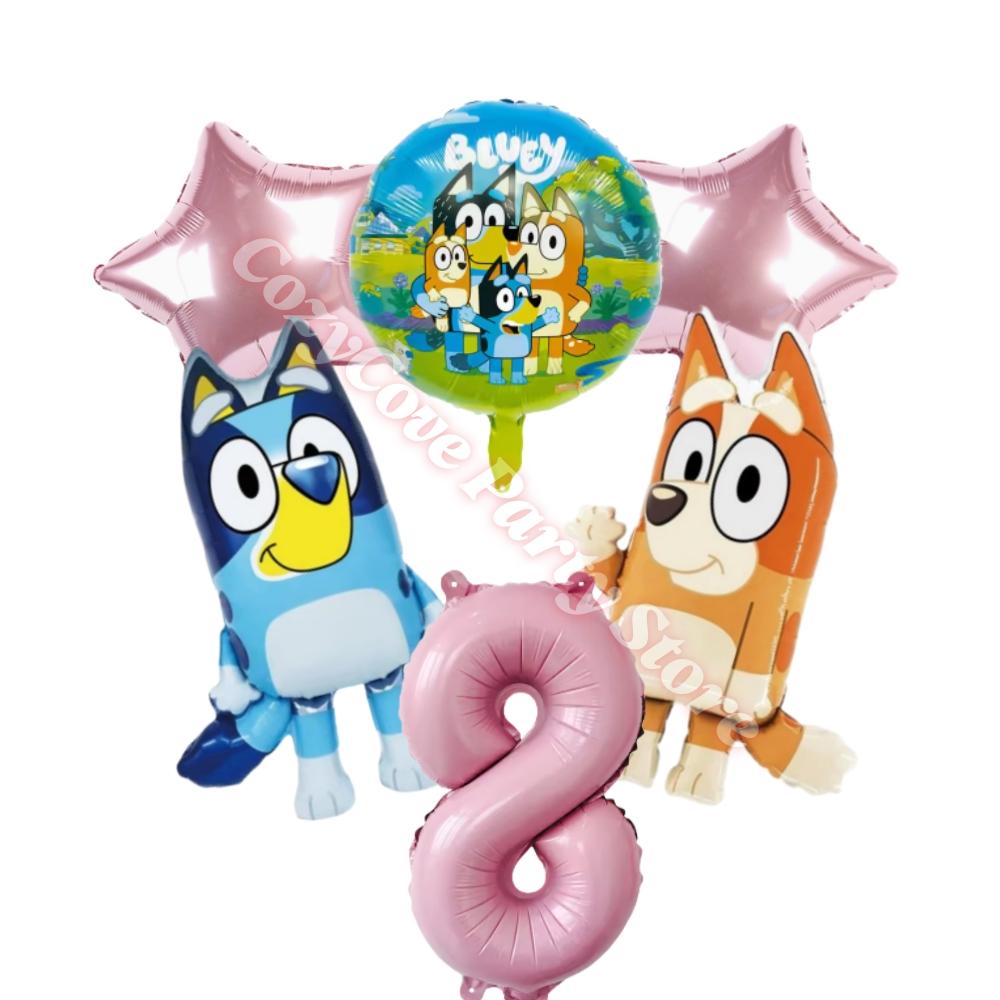 Pink Bluey Birthday Party Decoration Bingo Puppy Tableware Set Cup Plate Straws Balloons For Kids Favor Gifts Photo Booth Props