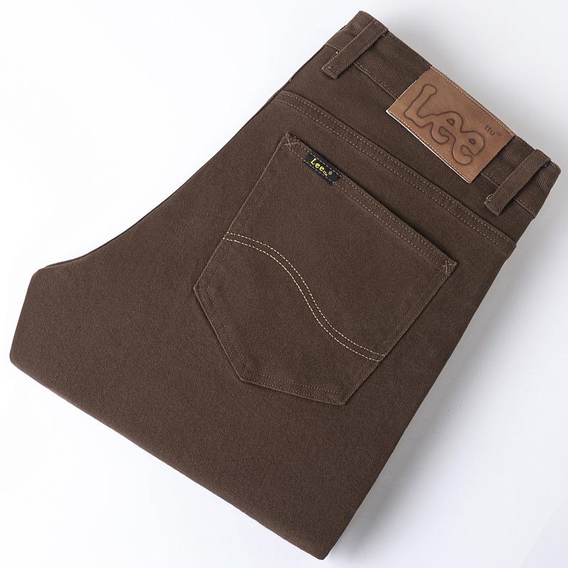 Мужские толстые эластичные прямые джинсы Lee на осень/зиму — повседневный облегающий крой для среднего возраста в деловом стиле