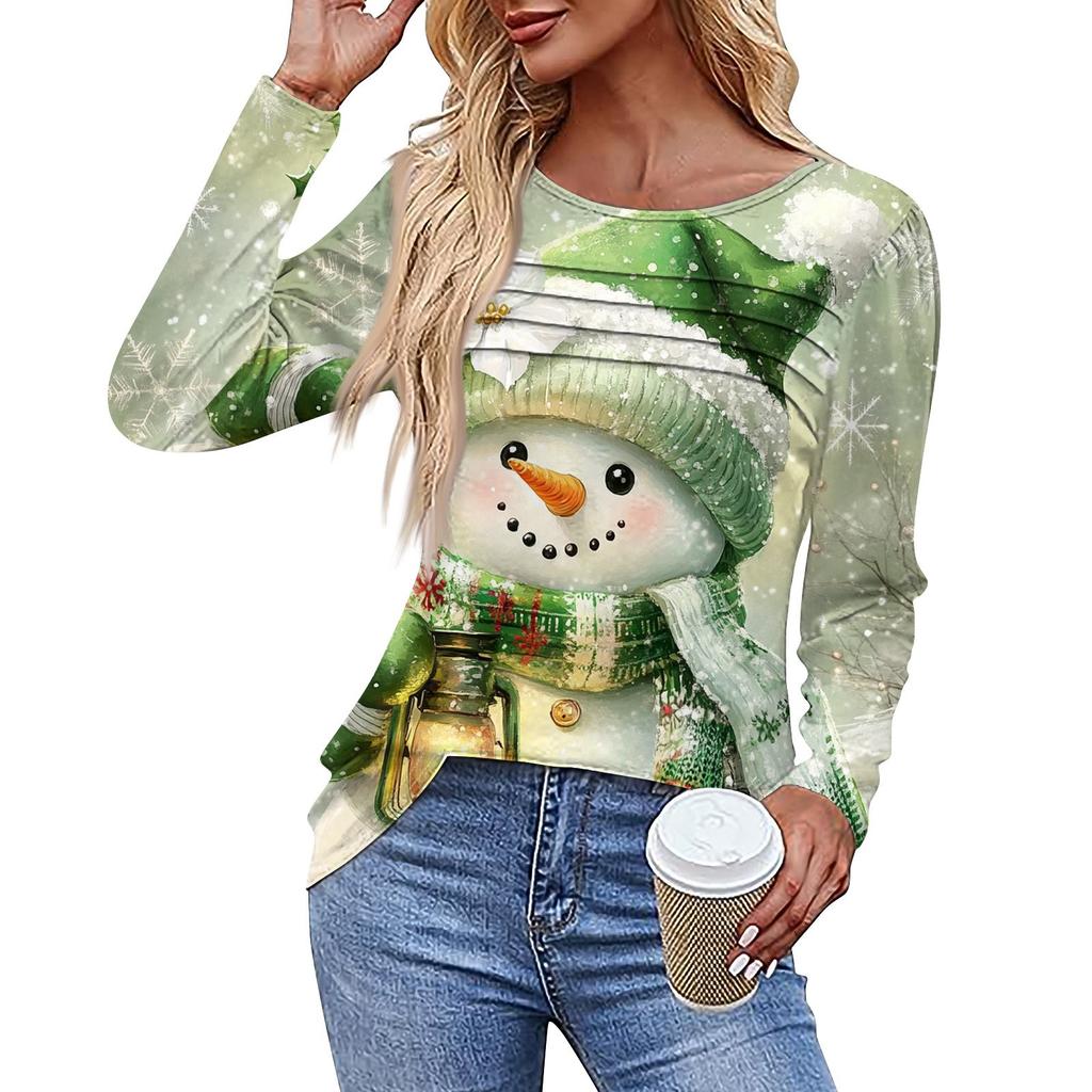 Женская повседневная модная футболка с круглым вырезом и длинными складками на Рождество