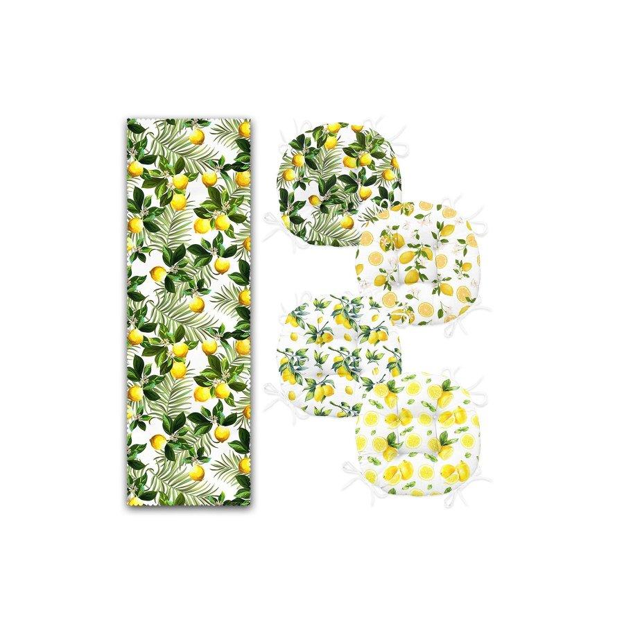 Набор подушек для стула из 5 предметов / 4 круглых подушки для стула с цифровой печатью и 1 полозок