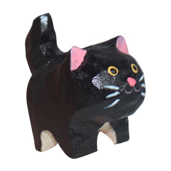 Деревянная резная фигурка кошки, ручная резьба по дереву, художественная статуэтка котенка, маленькая скульптура животного, украшение для домашнего офиса, рабочего стола, орнамент