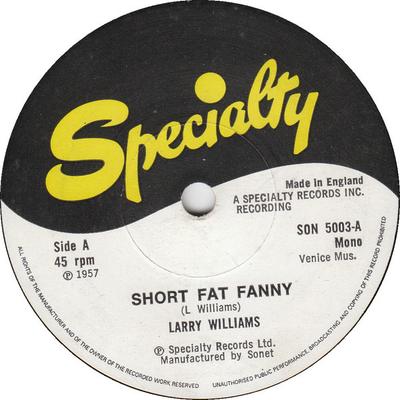 7-дюймовая пластинка ЛАРРИ УИЛЬЯМС - Short Fat Fanny / Boney Maronie SON5003 Специальное издание 1981 г. Великобритания Рок Б/у
