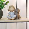 Girl Dog Resin Figurine Kids Puppy Statue Sculpture Home Office Desktop Decoration Ornament Christmas Dog Lovers Memorial Gift
