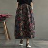 Women Padded Quilted Print Floral Skirt Cotton Blended Vintage Elastic Waist Clothing Autumn Winter Pocket Skirts