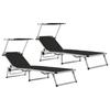 Day and Night - Day and Night Folding Sun Loungers with Awning 2 Units Aluminum and Black Textilene